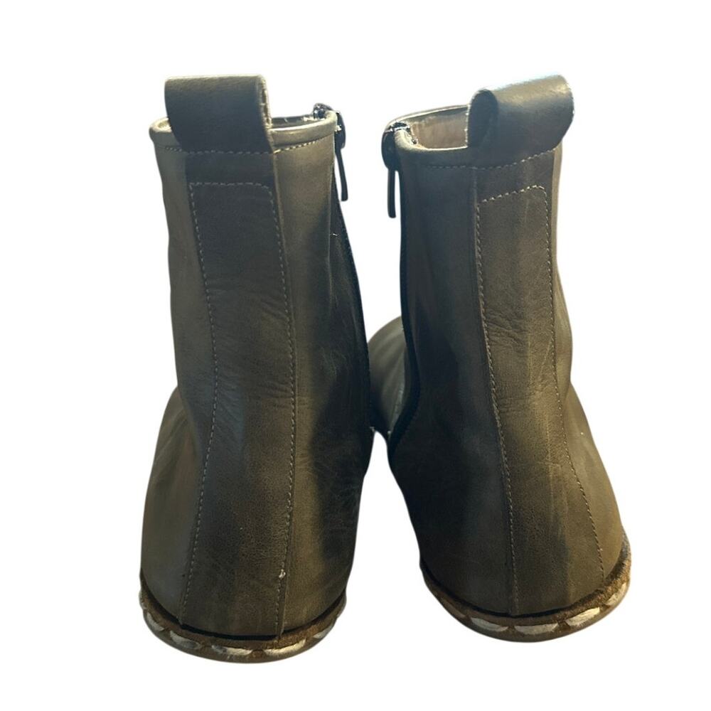 Women 10.5 Atlantis Handmade Turkey Olive Green Leather Barefoot Boot Zip Ankle - Picture 4 of 9